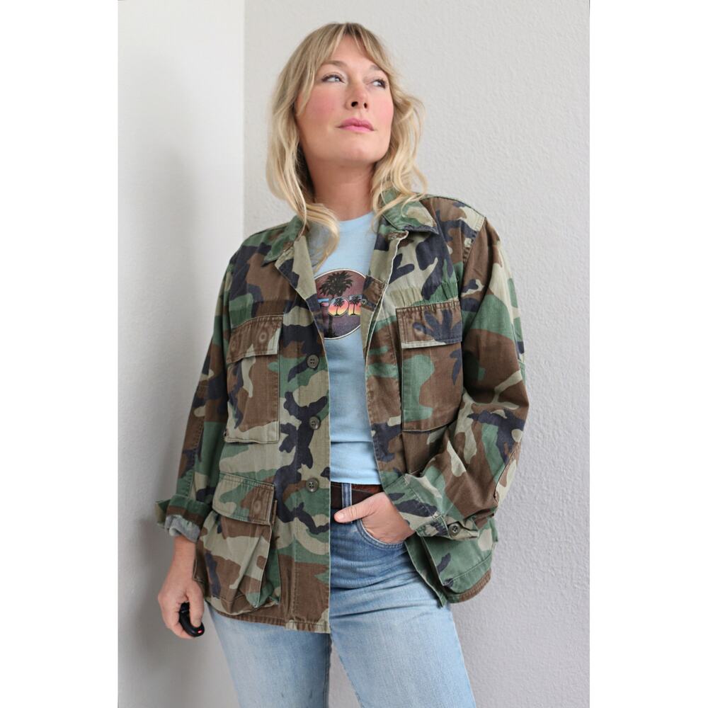 1990's Vintage Woodland Camouflage BDU Jacket ~ Women's XS SM MD ~ Men's XS SM
